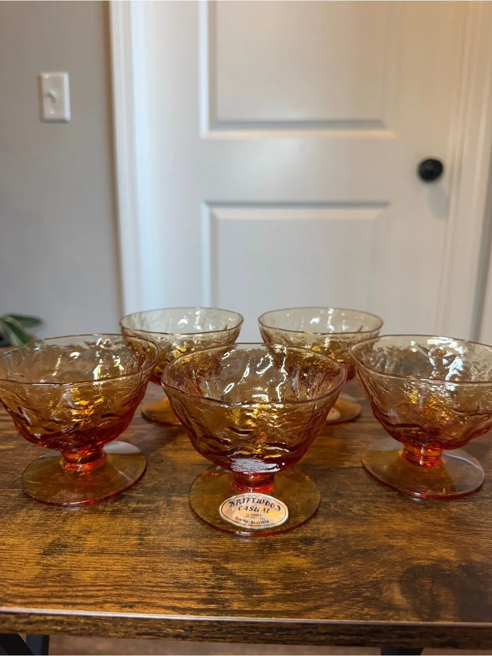 Set of 5 Seneca Driftwood Amber Sherbet Cups - TWO with Original Labels!”